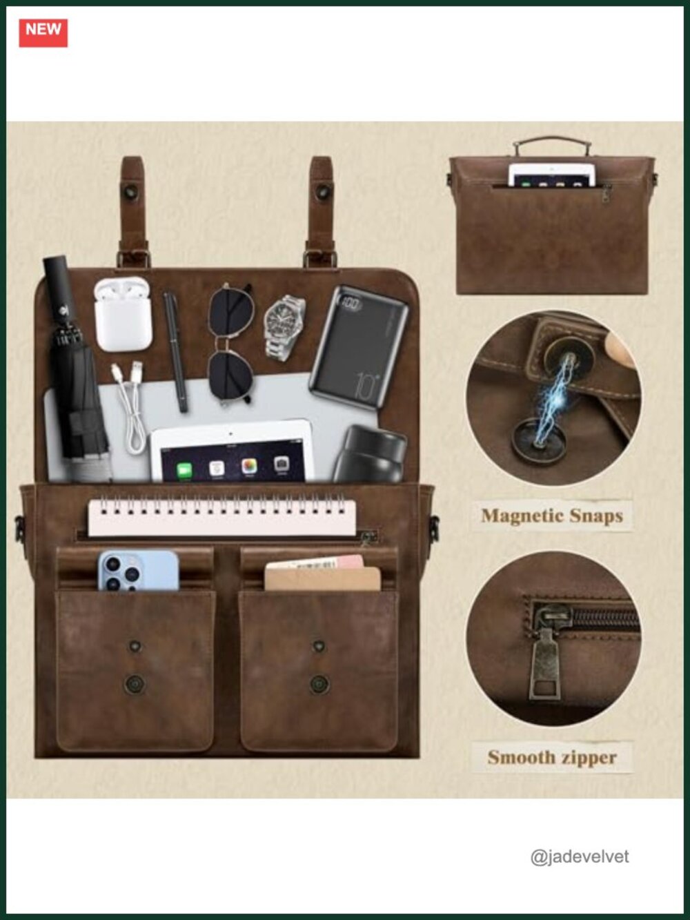 Vintage PU Leather 15.6 Inch Laptop Messenger Bag Multi Compartment Work - Picture 4 of 6